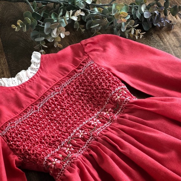 Vintage Hand Smocked Polly Flinders Dress, S 5/6 - Picture 2 of 5